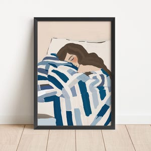 Minimalist Woman Portrait Art Print: Abstract Striped Illustration (Digital Download)