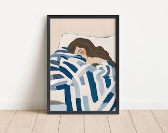 Minimalist Woman Portrait Art Print: Abstract Striped Illustration (Digital Download)