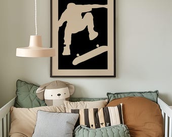 Skater Wall Art Printable, Minimalist Skateboard Poster, Boys Room Decor (Digital Download)