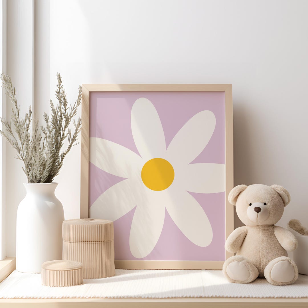 Daisy Flower Digital Print, Boho Girls Wall Art, Girls Room Wall Decor ...