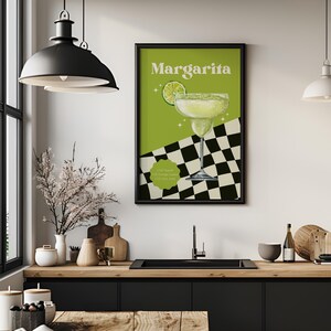 Wydruk koktajlu Margarita, Modna sztuka ścienna koktajlowa, Wydruk napojów, Wydruk wózka barowego, Modna sztuka ścienna, Sztuka ścienna retro, Wystrój Y2K