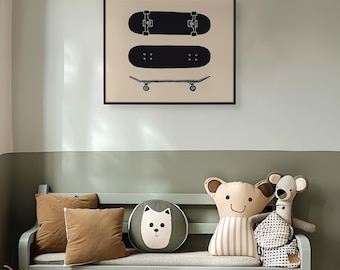 Lámina decorativa de skate para imprimir, póster minimalista de skate, decoración para habitación infantil (descarga digital)
