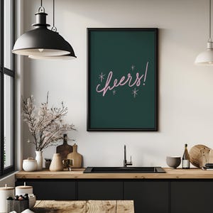 Cheers Bar Cart Print: Retro Pink & Green Wall Art (Digital Download)