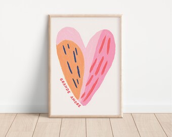 Lámina artística "Grande Amore Heart": Póster de tipografía francesa femenina (descarga digital)
