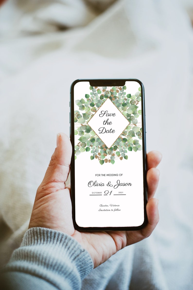 ADELINE Eucalyptus Floral Electronic Wedding Save the Date