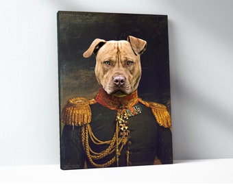 Retrato personalizado de mascota real: Traje militar renacentista (Renderizado digital)