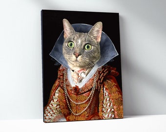 Retrato personalizado de mascota real: Reina o rey del Renacimiento. Regalo divertido.