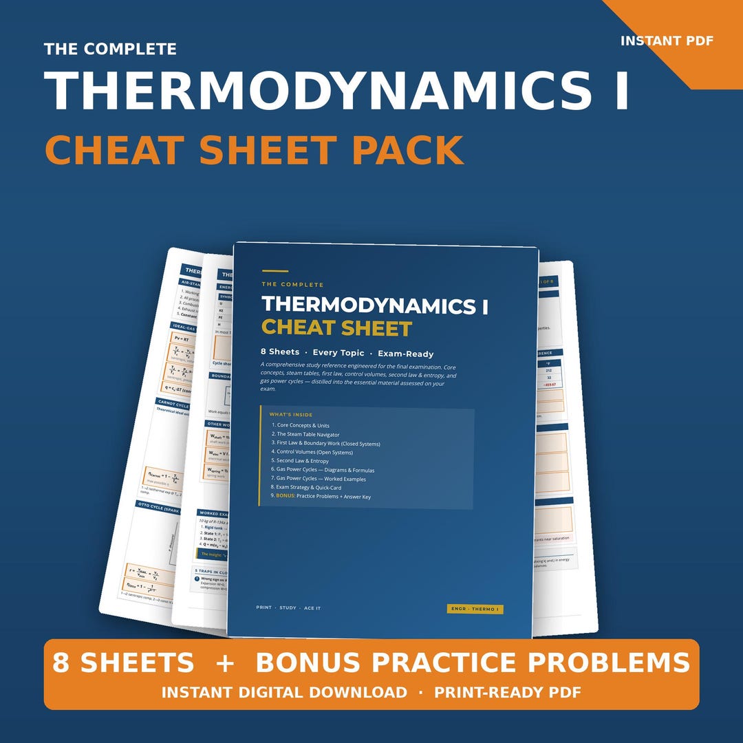Thermodynamics 1 Cheat Sheet | Engineering Study Guide - Etsy UK