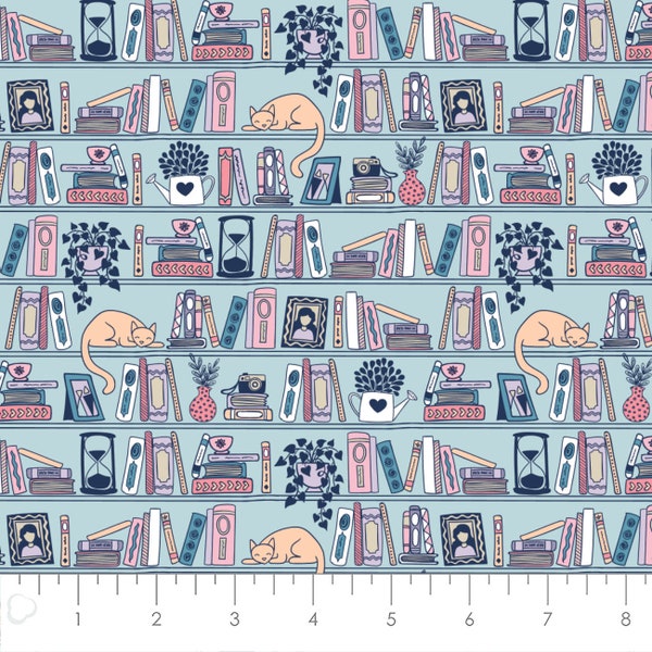 In stock! Shelfie - Light Blue - Camelot Fabrics Literary Collection