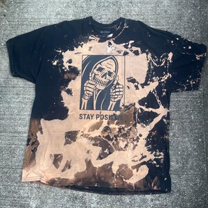 Stay Positive Grim Reaper Skeleton Bleach Dyed Shirt Adult Size Shirt image 3