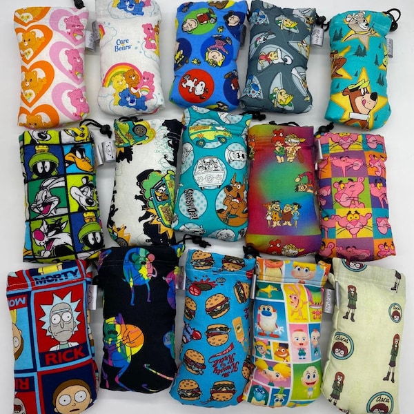 Assorted Cartoon 7x4 inch Padded Drawstring Pipe Bags