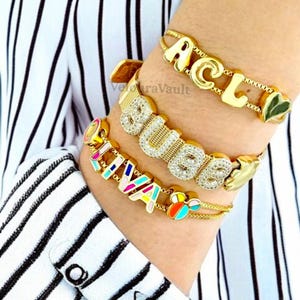 18k Gold Bubble Name Bracelets Beaded Bracelet, wedding gift Name Bracelet, Personalized Gift custom bracelets, Engraved Bangle Gift for her