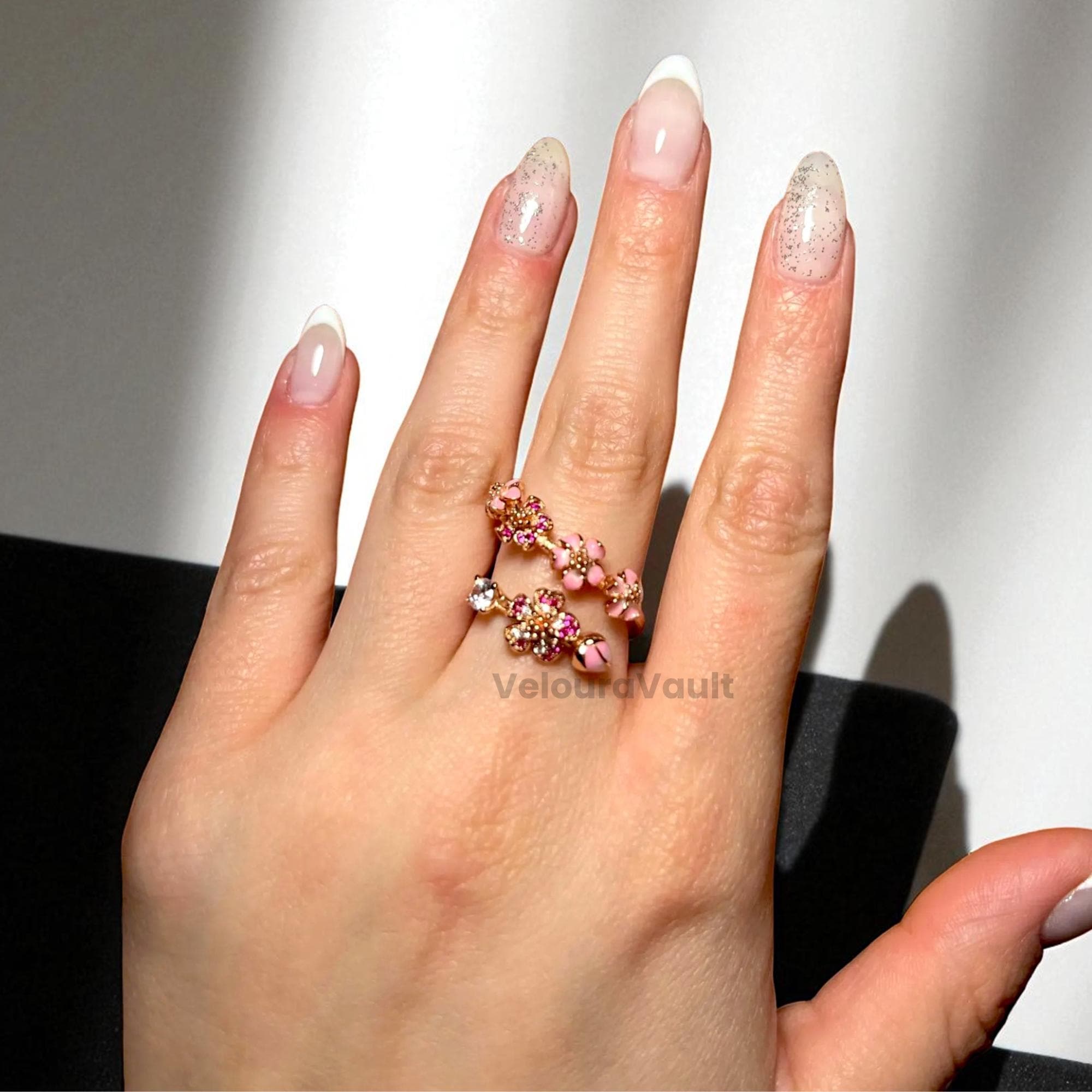 PANDORA パンドラ　Pink Peach Blossom リング Peach Blossom Flower Branch Ring - Seven Season