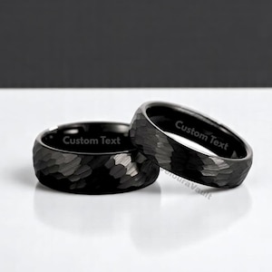 Black Wedding Ring for Him and Her | Hammered Tungsten Wedding Band | wedding gift | mens wedding ring | Men & Women | Personalized Rings