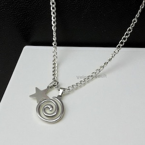 No tarnishing silver stainless Steel necklace | Dainty Charm Necklace | Spiral and star pendant necklace | Gift for her