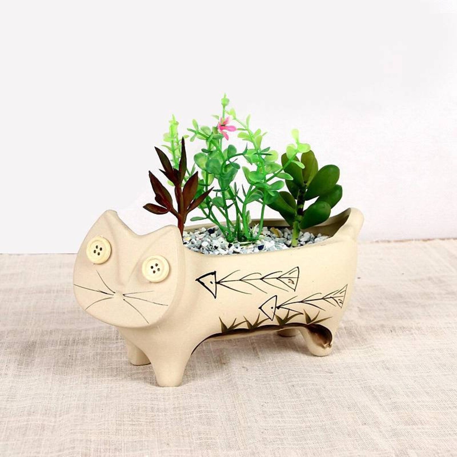 Cute Ceramic Cat Planter Creative Handmade Kitty Pot Etsy