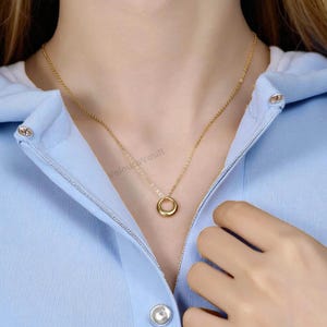18K Gold Eternity Necklace: Minimalist Circle Pendant Jewelry