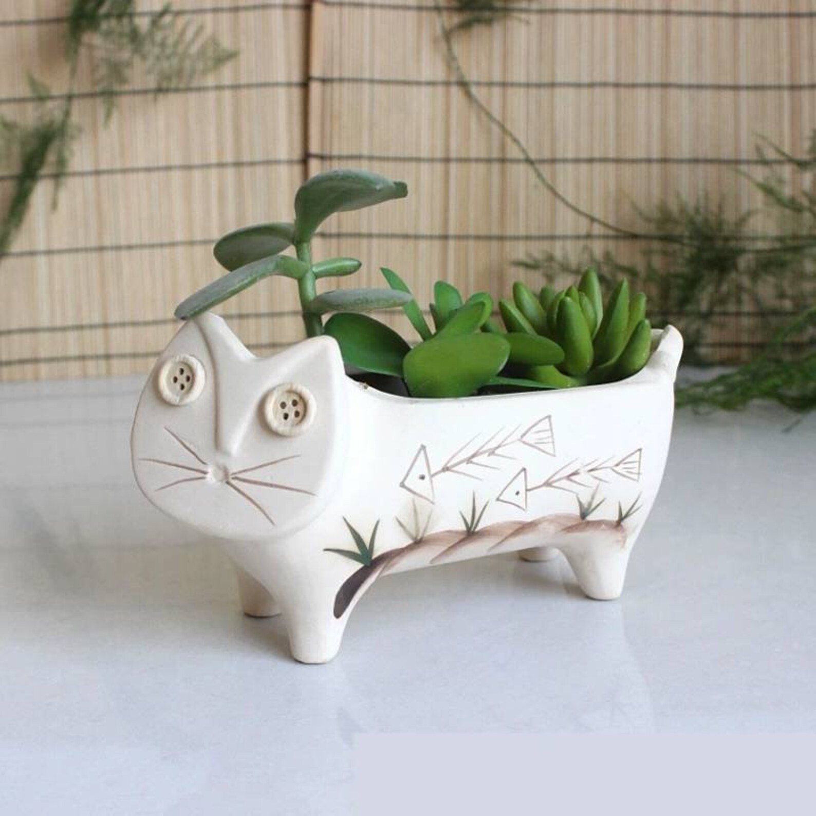 Cute Ceramic Cat Planter Creative Handmade Kitty Pot Etsy
