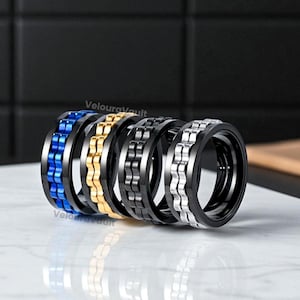 Black Stainless Steel Fidget Spinner Ring For Men & Women | Men&#39;s Gear Ring | Statement Ring | Statement Ring | Ring Gear Gift for Him