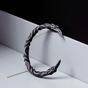 Viking Bracelet Men | Raven Twisted Cuff Nordic Bangle | Silver Metal Iron Age Stainless Steel | cuff bracelet | Vintage Gothic Look