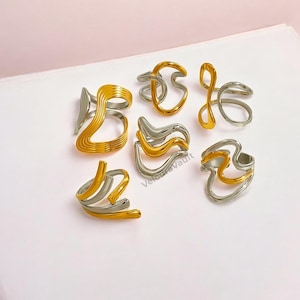 Two Tone Wavy Ring | Mixed Metal | Chunky Layered Ring | Statement Ring | Organic Shaped Ring | Adjustable Ring | Dual Tone | Gift For Her
