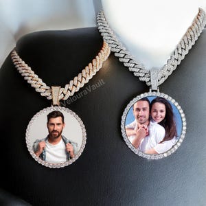 Custom Made Big Photo Medallions Picture Necklace | Cubic Zircon Jewelry | Hip Hop Jewelry | Iced Out Pendant | Necklace Gift | Gift for her