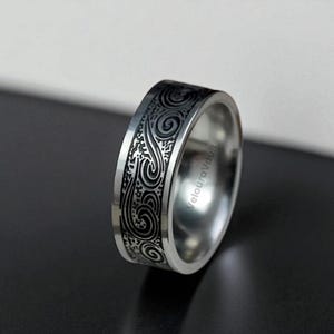 Silver Wave Pattern Ring For Men | Silver Engraved Ring For Men | Unique Design Ring | Statement Ring | Gift for him