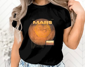 Mars graphic T-shirt for space lovers, vintage alien science fiction tee, Mars astronaut and geek gift for men and women