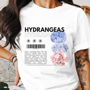 T-shirt d&#39;hortensias : art floral bleu, cadeau pour amoureux des plantes