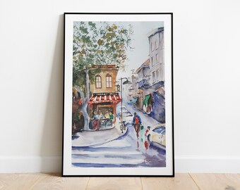 Printable Watercolor Painting, Downloadable Watercolor Artwork, Digital Watercolor Print, Cityscape Painting, City Landscape, Watercolor Art