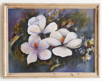 Magnolia Acrylic Painting, Flower Watercolor Artwork, Original Acrylic Art, Floral Painting, Home Decor, Original Artwork, Magnolia Flower