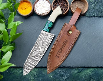 Stainless steel chef knife, Handmade chef set, Eagle pattern Kitchen Knife, Anniversary Wedding Gift, Birthday Gift, Cool chef knife