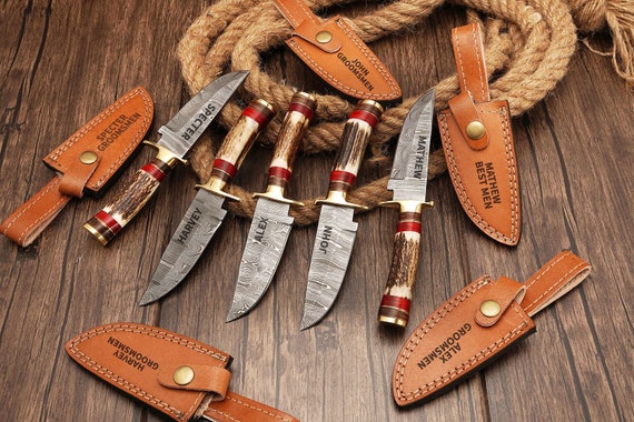 Damascus Knives set for personalized Groomsmen gifts, Gifts for him Personalized Gifts For Men, Groomsman gift, Best Men gifts Wedding gifts