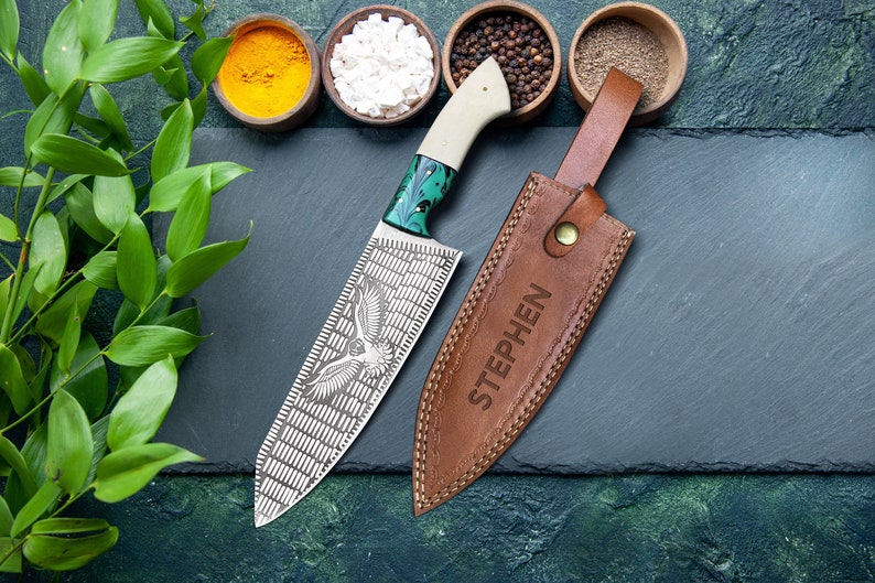 Stainless steel chef knife, Handmade chef set, Eagle pattern Kitchen Knife, Anniversary Wedding Gift, Birthday Gift, Cool chef knife Eagle Chef knife