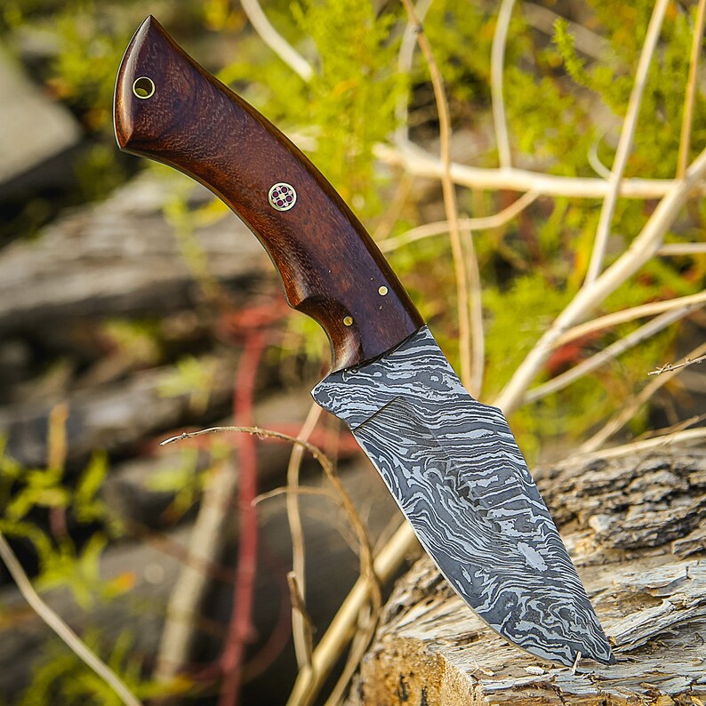 Damascus Knife Hunting Knife With Sheath Fixed Blade Camping Etsy