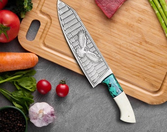 Stainless steel chef knife, Handmade chef set, Eagle pattern Kitchen Knife, Anniversary Wedding Gift, Birthday Gift, Cool chef knife