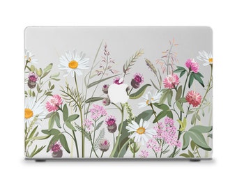 Étui MacBook nature mignon MacBook Air 13 15 M2 M3 MacBook Pro 13 14 16 pouces esthétique fleurs plantes marguerites fleurs sauvages Etui MacBook Girly