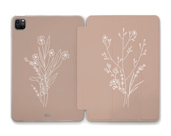 Étui pour iPad neutre Floral pour iPad 10th 9th iPad Air 5th Pro 12,9 11 Mini 6th iPad 10,2 10,9 Plantes esthétiques Jolies fleurs sauvages Coque pour iPad latte