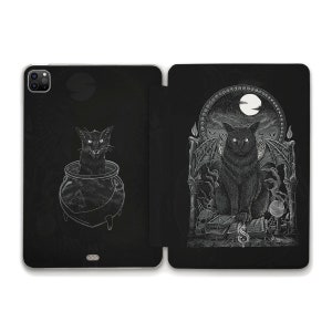 Goth iPad case Cats iPad 10.2 10.9 10th Air 5 Pro 12.9 11 Mini 6 Aesthetic Gothic Black Cats Dark Design for Witch Trendy Horror iPad case