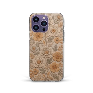花柄のiPhoneケース、刺繍入り、iPhone 17 16 15 14 13 12、Galaxy S25、Pixel 9対応、美しい刺繍入り花柄、トレンディでエレガントなガーリーケース