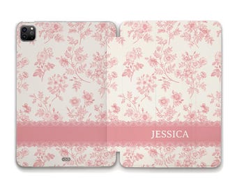 Aesthetic iPad case Custom iPad a16 11th 10th iPad Air 11 13 m3 Pro 12.9 Mini 7 Cute personalized name Vintage floral toile flower iPad case