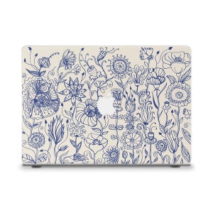 Flowers MacBook case Plants MacBook Air 13 15 M2 M3 MacBook Pro 13 14 16 inch Cute blue floral abstract art Aesthetic drawing MacBook case