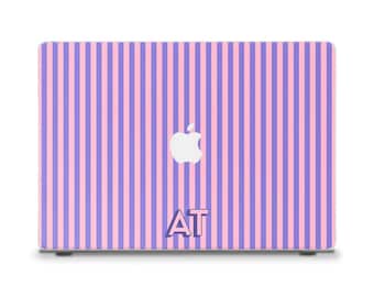 Aesthetic MacBook case Custom MacBook Air 13 15 M4 M2 M3 M1 Pro 13 14 16 Personalized initials monogram Purple pink stripes MacBook cover