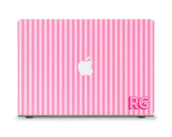 Initials MacBook case Personalized MacBook Air 13 15 inch M4 M2 M3 Pro 14 13 16 Aesthetic pink stripes Custom monogram Girly MacBook cover