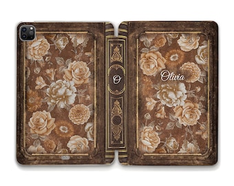 Personalized iPad case Book iPad 10th iPad Air 5th 4th Pro 12.9 11 Mini 6th 10.2 10.9 Custom name Aesthetic flowers Vintage book iPad cover