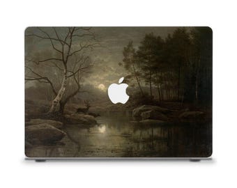 絵画風MacBookケース 月 MacBook Air 13 15 M2 M3 MacBook Pro 13 14 16インチ 美的ヴィンテージアート 暗い夜 自然 森 MacBookケース