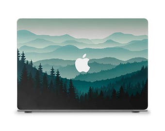 森のMacBookケース、自然、MacBook Air 13 15 M2 M3、MacBook Pro 13 14 16インチ、美しい山と木の風景、男性向けのおしゃれなMacBookケース