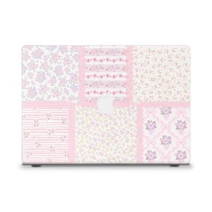 Bonita funda para MacBook con diseño patchwork para MacBook Air 13, 15, M2, M3 y M4, MacBook Pro 13, 14 y 16, con lazos y flores estéticas. Funda acolchada y floral para MacBook.