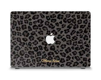 Leopard MacBook case Name MacBook Air 13 15 M4 M2 M3 Pro 14 13 16 Aesthetic custom personalized black elegant print Unique MacBook cover
