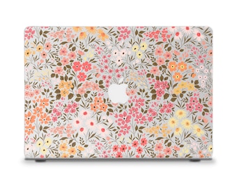 Floral MacBook case Cute MacBook Air 13 M2 Pro 13 Pro 14 Pro 16 M1 Pro 15 12&quot; Orange Pink Flowers Aesthetic Trendy Wildflowers MacBook case